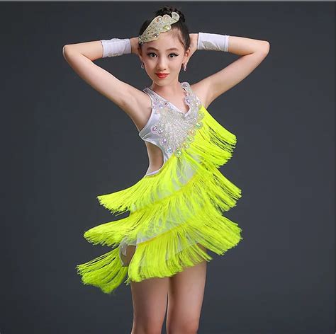 Children's Latin Dance Costumes Tassel Child Latin Dance Dress Sequin ...