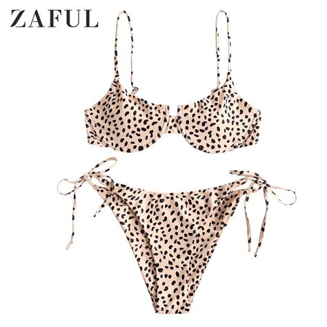 Zaful For Women Leopard Snakeskin Tie Side Push Up Bikini Swimwear