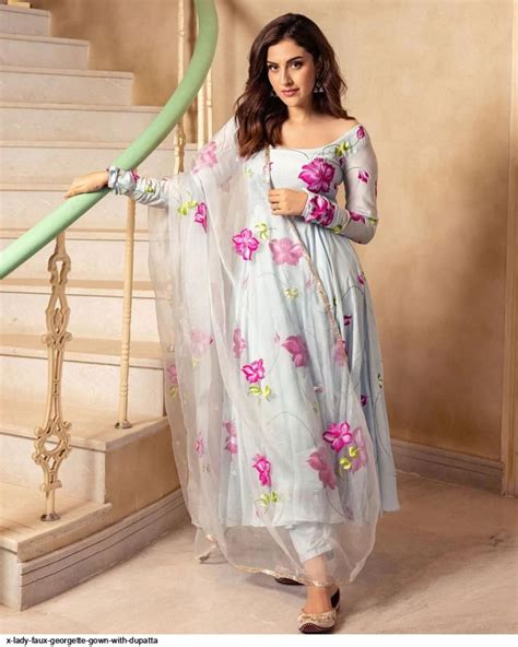 X Lady Faux Georgette Gown With Dupatta