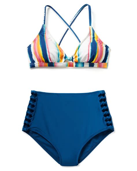 Averie Stripe White Bikini Set L Adore Me