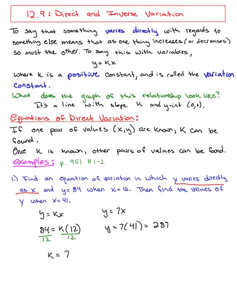 Direct And Inverse Variation Lecture Notes MAT 0213 Study