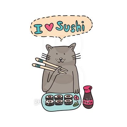 Cat Eating Sushi With Chopsticks