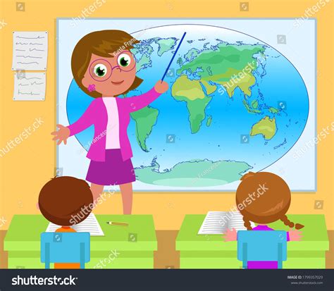 School Classroom Students Geography Teacher Cartoon Stock Vector (Royalty Free) 1799357029 ...