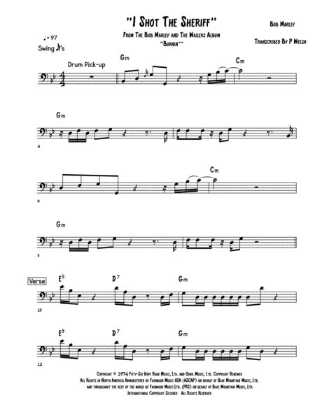 I Shot The Sheriff Sheet Music Bob Marley Instrumental Solo