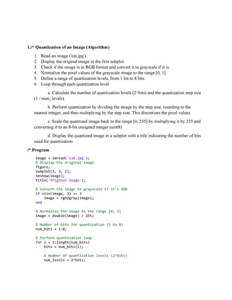 DIP Lab Programs 1 Quantization Of An Image Algorithm 1 Read An