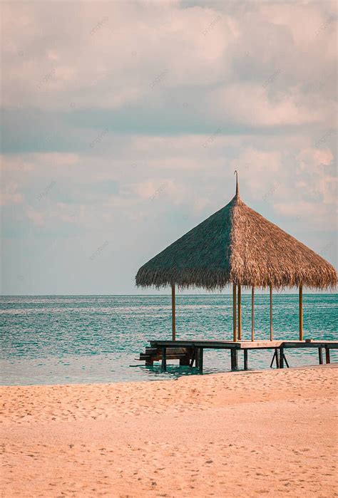 Maldives Cabana On Pier With Turquoise Horizon Azure Shade Beach Photo ...