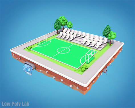 Cartoon Football Field Low Poly 3D | 3D Model Architecture ~ Creative Market