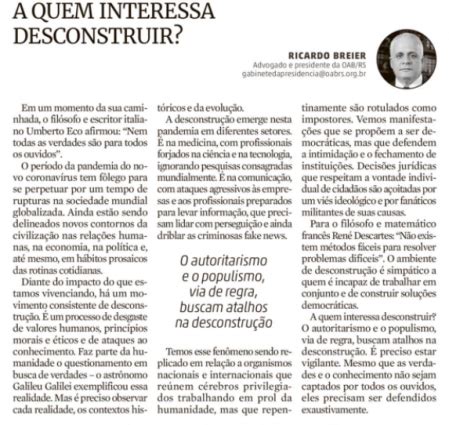 Oab Rs Artigo Do Presidente Da Oab Rs Ricardo Breier Publicado Na