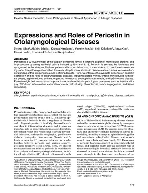 Pdf Expressions And Roles Of Periostin In Otolaryngological Diseases