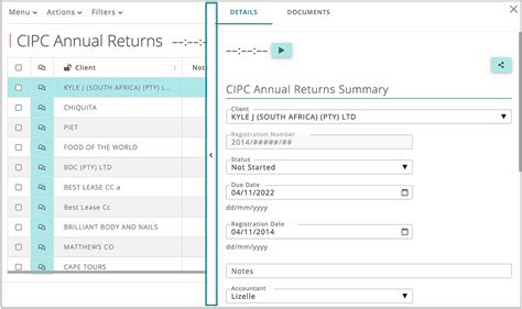 Cipc Annual Returns Table