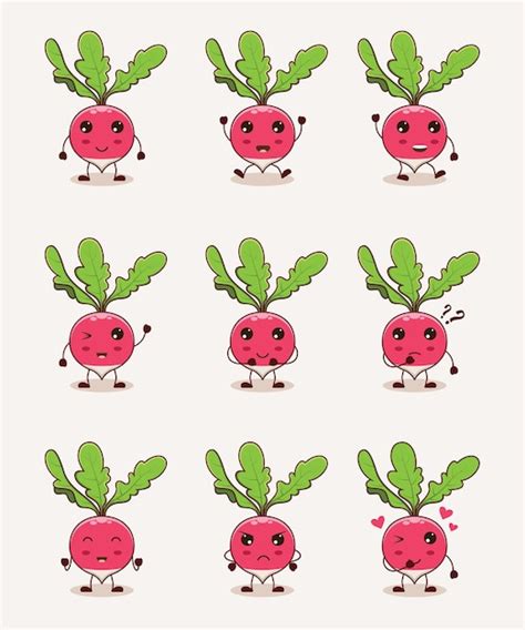 Premium Vector Beetroot Character Radish Character Set Collection