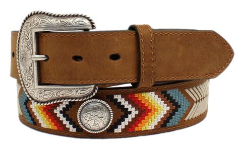 Nocona Western Mens Belt Leather Rawhide Embroidered Conchos Brown Ebay