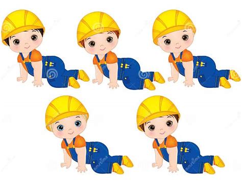 Vector Cute Baby Boys Dressed As Little Builders Stock Vector