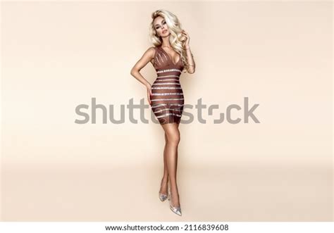 Elegant Sexy Blonde Woman Luxury Dress Stock Photo