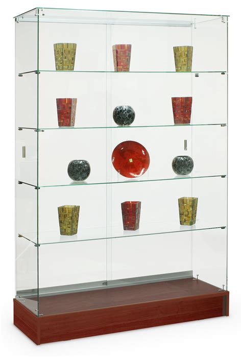 Glass Display Case W Sliding Doors Fixed Shelves Frameless