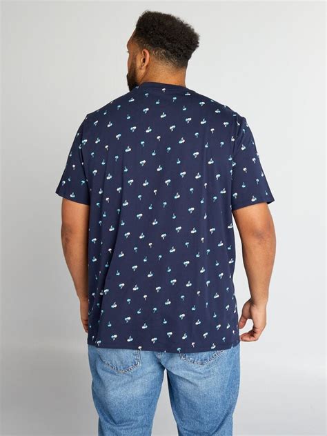 Camiseta De Punto Con Cuello Redondo Estampado Azul Kiabi