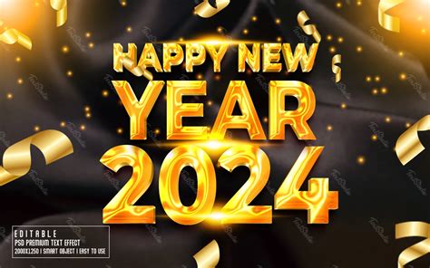 Happy New Year 2024 Golden Party Text Effect Photoshop PREMIUM PSD File