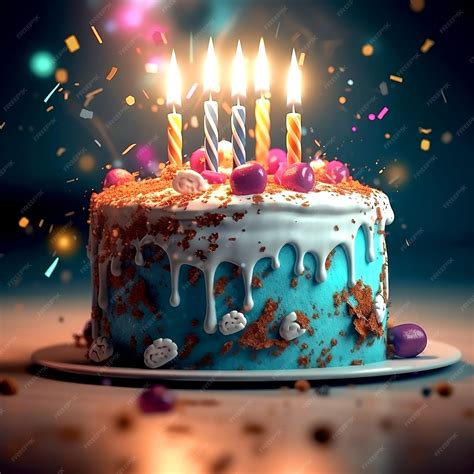 Premium AI Image | Abstract birthday cake with glowing candles in the ...