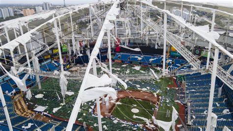 Tampa's Tropicana Field roof ripped off by winds during Hurricane Milton