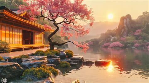 Premium Photo | Traditional Japanese Garden with Tranquil Water ...