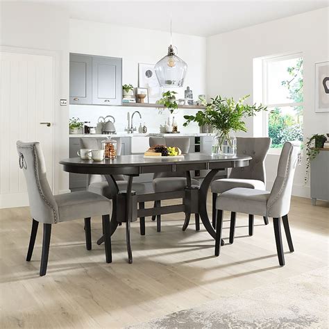 Townhouse Oval Grey Wood Extending Dining Table With 4 Kensington Grey