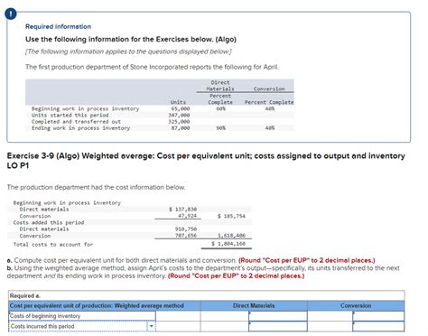 Solved Exercise 3 9 Algo Weighted Average Cost Per