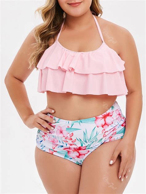 Off Plus Size Floral Ruffle Bikini Set Rosegal