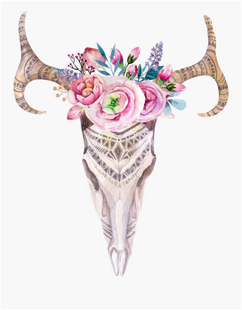 Boho Skull With Antlers Png Bohemian Deer Skull Print Free