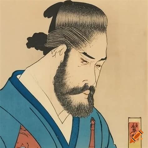 Ukiyo E Woodblock Print Of A Middle Aged Man With A Beard