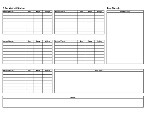 Instant Download 5 Day Weight Training Tracker Weightlifting Log