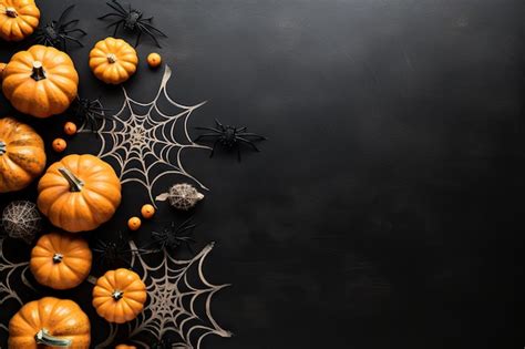 Premium Ai Image Halloween Themed Black Table With Pumpkins