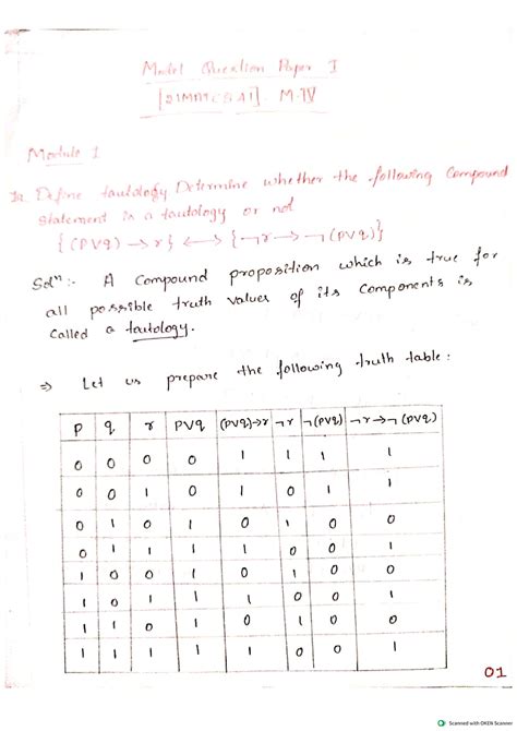 Mqb1 Model Question Paper Of MFC Discrete Mathematical Structure