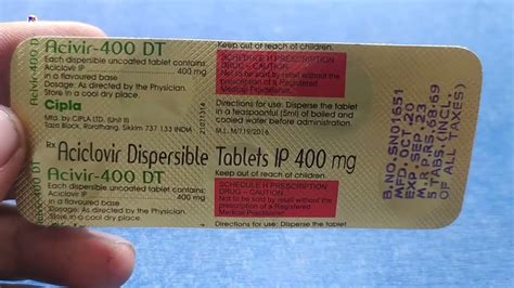 Acivir 400 DT Tablet Aciclovir 400mg Tablet Acivir 400mg Tablet