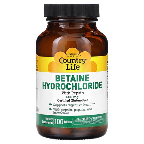 Country Life Betaine Hydrochloride With Pepsin Mg Tablets