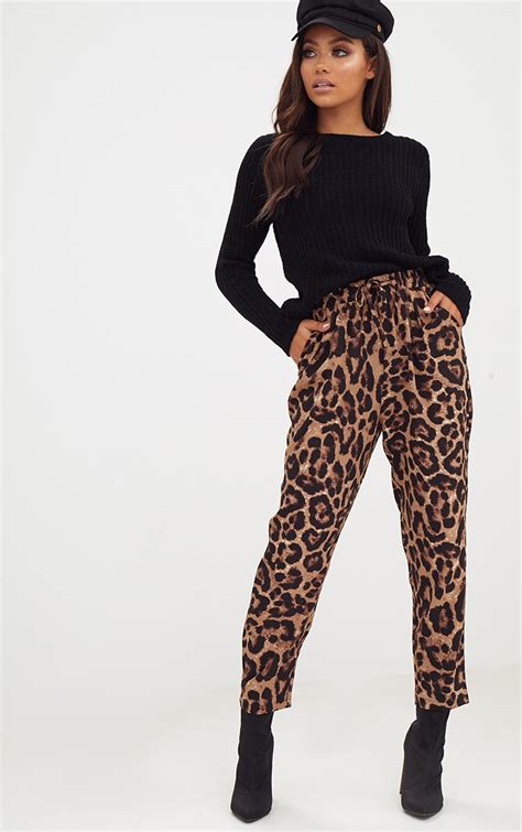 Brown Leopard Print Casual Pants Pants Prettylittlething Aus