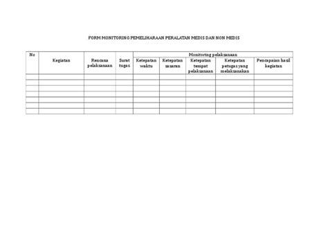 Form Monitoring Pemeliharaan Alat Medis Dan Non Medis Pdf