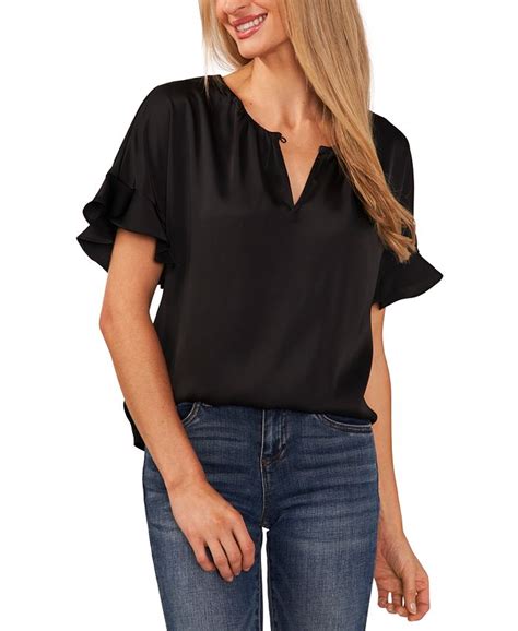 Cece Womens Short Sleeve Flutter Blouse Macys