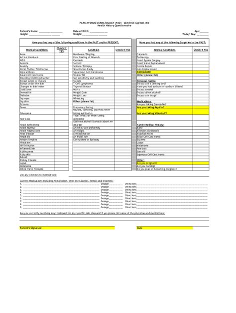 Fillable Online Personal Health History Questionaire Fax Email Print