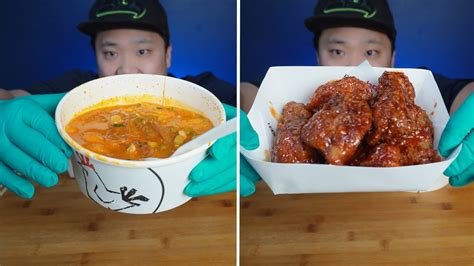 Bbq Chicken Rose Tteokbokki And Korean Fried Chicken Mukbang Youtube