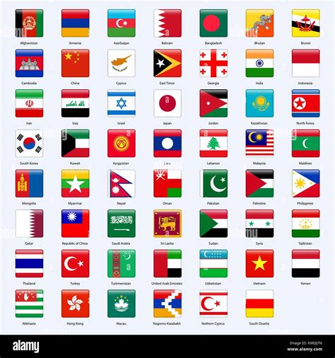 All Flags Of The Countries Of The Asia Square Glossy Style Stock Vector Image And Art Alamy