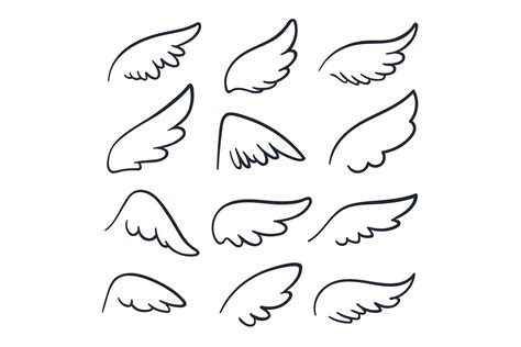 Cartoon angel wings. Winged doodle sketch icons. Angels and (912863) | Icons | Design Bundles