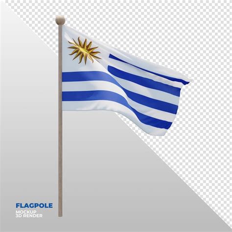 Bandeira De Mastro De Bandeira Texturizada 3d Realista Do Uruguai PSD