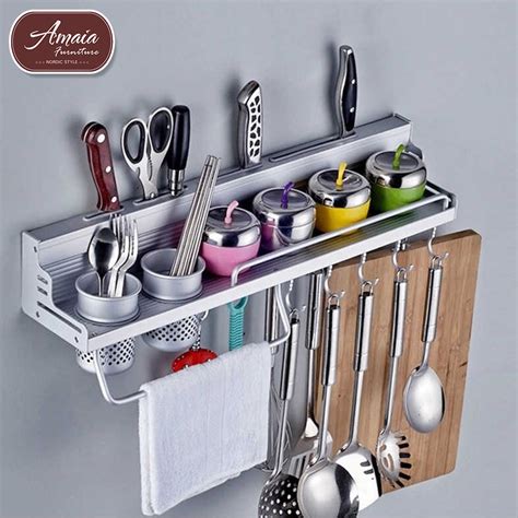 Amaia Furniture Wall Mounted Pot Pan Rack Multifunctional Kitchen