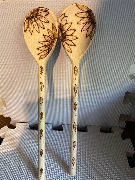 Sunflowers Wooden Spoons Spoon Pair Kitchen Decor Beating Etsy