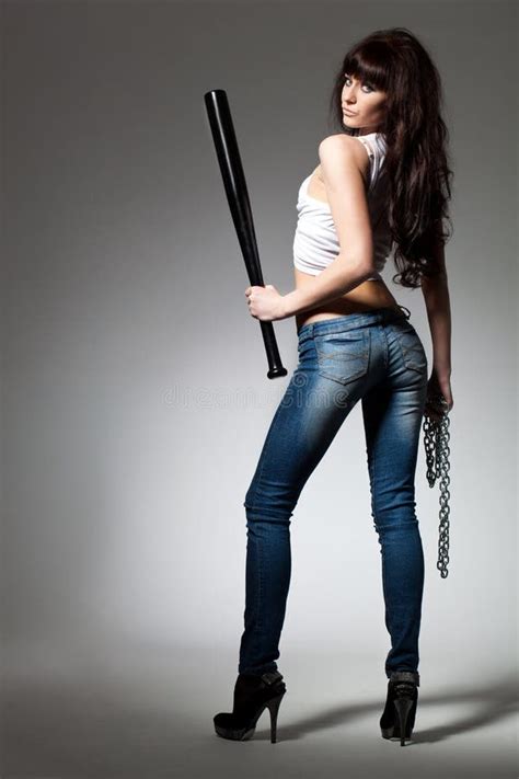 Beautiful Woman With Baseball Bat Stock Image Image Of People