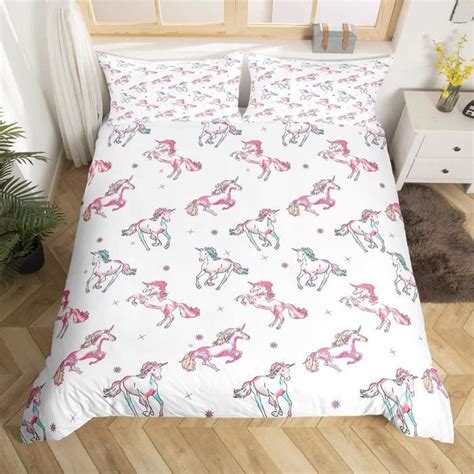 Parure De Lit Licorne Dreamy Housse De Couette Cheval Rose Blanc X