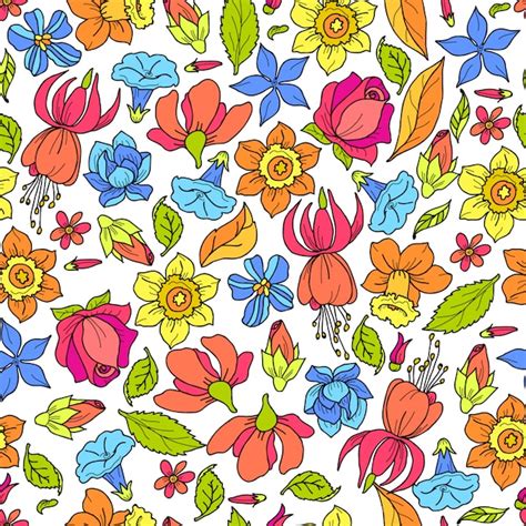 Premium Vector Flowers Pattern Colored