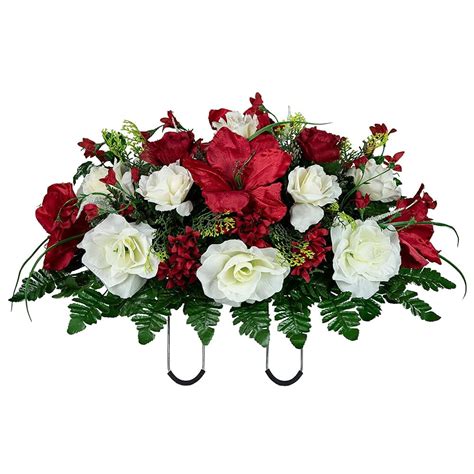 Artificial Cemetery Flowers Realistic Vibrant Roses Outdoor Grave