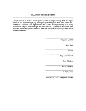 Fillable Online Plaintiff Consent Form I Hereby Consent To Make A Claim