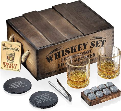 Buy Mixology Whiskey T Set Whiskey Glass Set With Rustic Wooden